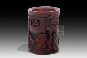 BH-002 竹雕筆筒 - “松下西廂人物”